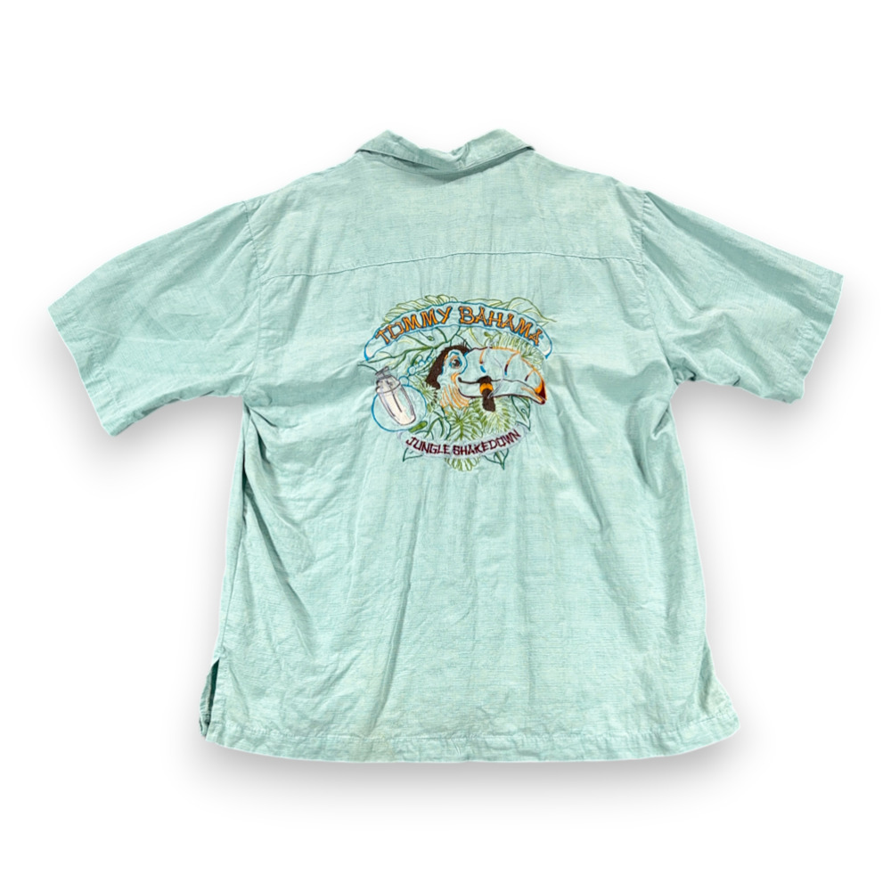 Vintage Tommy Bahama Shirt Adult MEDIUM Green Silk Jungle Shakedown Cigar Y2K